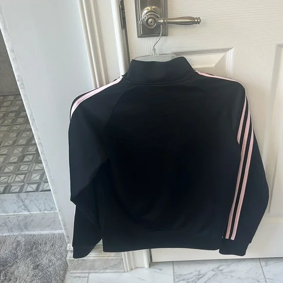 Adidas Black Track Jacket with Pink Stripes - Picture 9 of 12